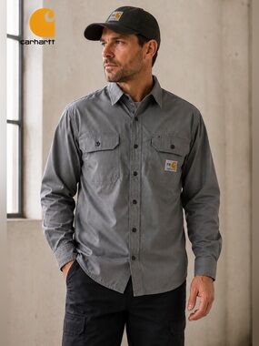 Carhartt FR Flame Resistant Button Front Work Shirt Gray Men’s Large Regular